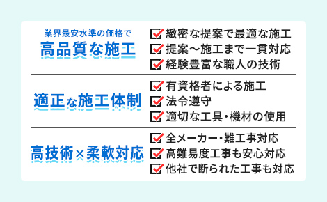 高品質な施工、適正な施工体制、高技術×柔軟対応