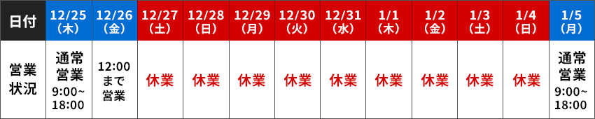 エアコンネクスト年末年始スケジュール